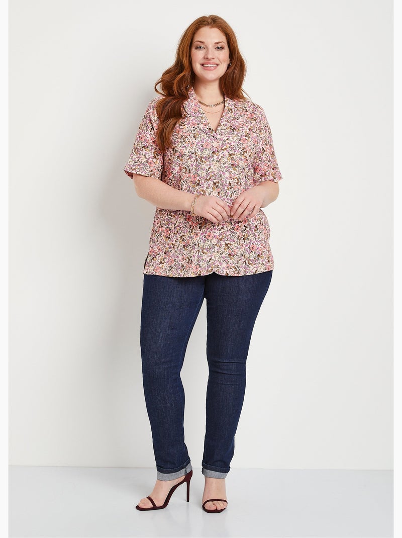 Chemisier long crêpe fleuri - Afibel Orange/Rose - Kiabi