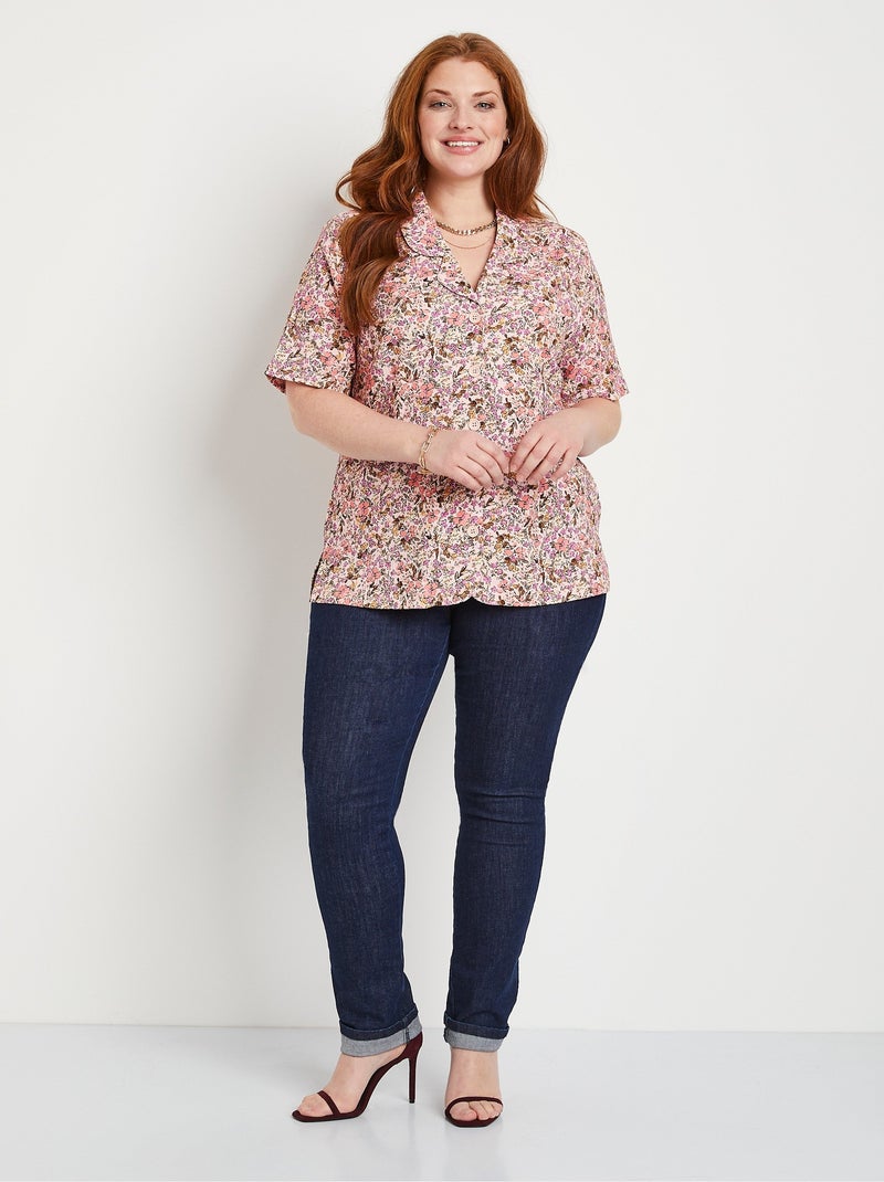 Chemisier long crêpe fleuri - Afibel Rose - Kiabi