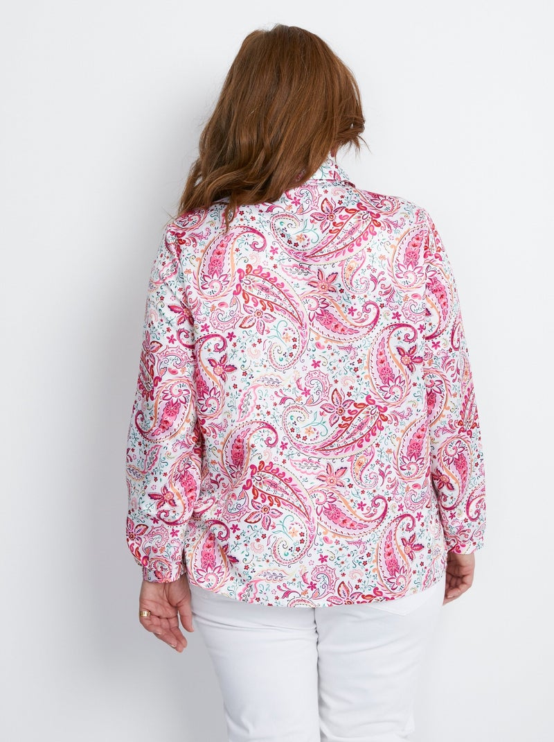 Chemisier long droit boutonné en satin - Afibel Rose - Kiabi