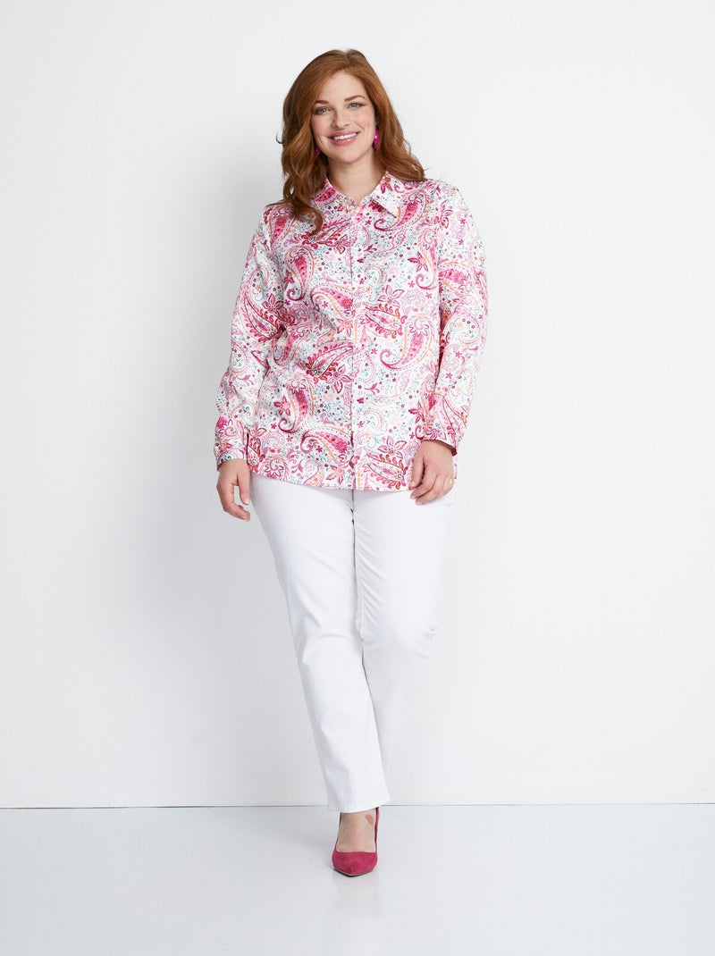 Chemisier long droit boutonné en satin - Afibel Rose - Kiabi