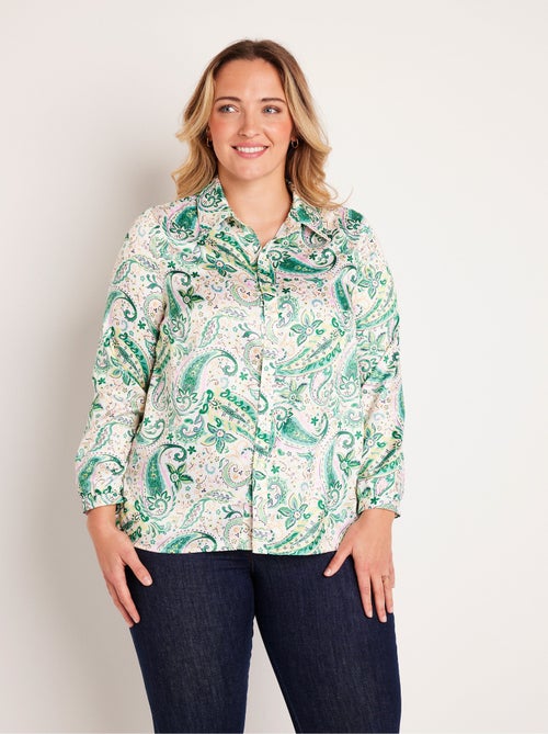Chemisier long droit boutonné en satin - Afibel - Kiabi