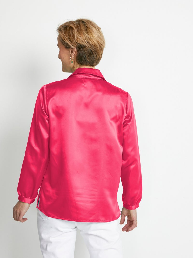 Chemisier long droit boutonné en satin Rose fushia - Kiabi