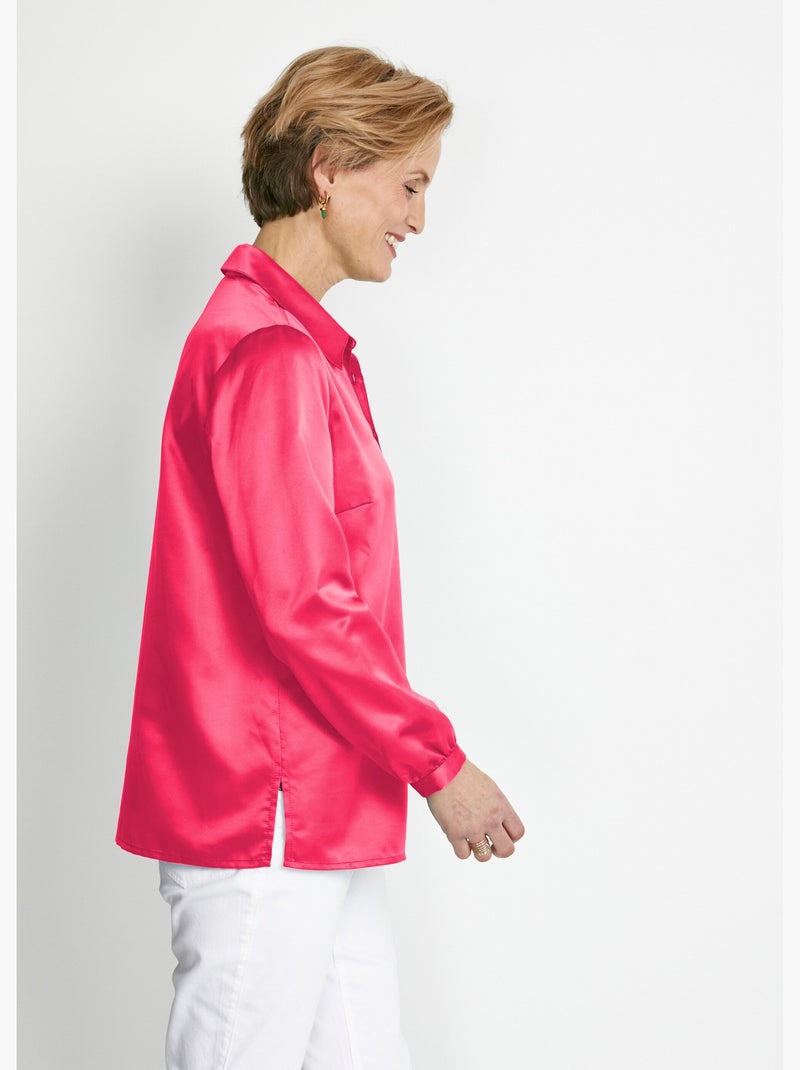 Chemisier long droit boutonné en satin Rose fushia - Kiabi