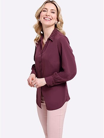Chemisier long empiècement en dentelle - taille standard - moda vilona