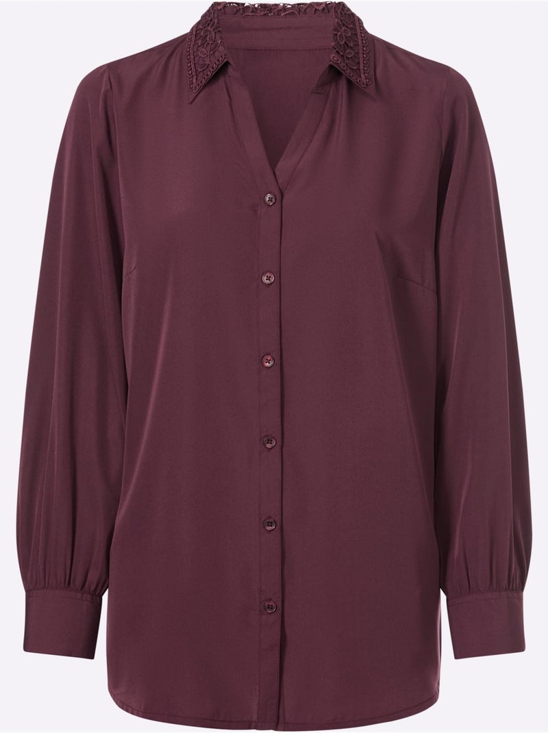 Chemisier long empiècement en dentelle - taille standard - moda vilona Noir Bordeaux - Kiabi