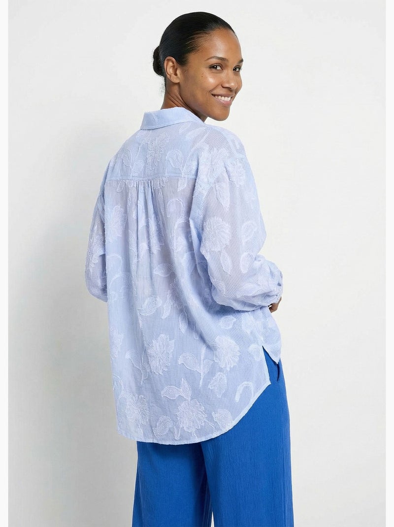 Chemisier long en coton rayé - afibel Bleu - Kiabi