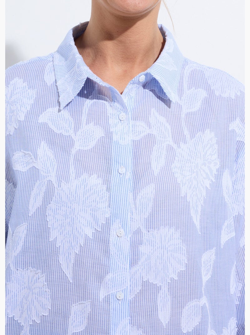 Chemisier long en coton rayé - afibel Bleu - Kiabi