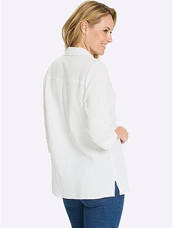 Chemisier long en mousseline avec col chemise et manches 3/4 - Taille standard - Moda Vilona