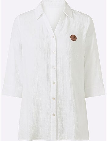 Chemisier long en mousseline avec col chemise et manches 3/4 - Taille standard - Moda Vilona