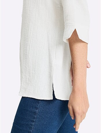 Chemisier long en mousseline avec col chemise et manches 3/4 - Taille standard - Moda Vilona