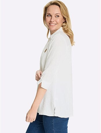 Chemisier long en mousseline avec col chemise et manches 3/4 - Taille standard - Moda Vilona
