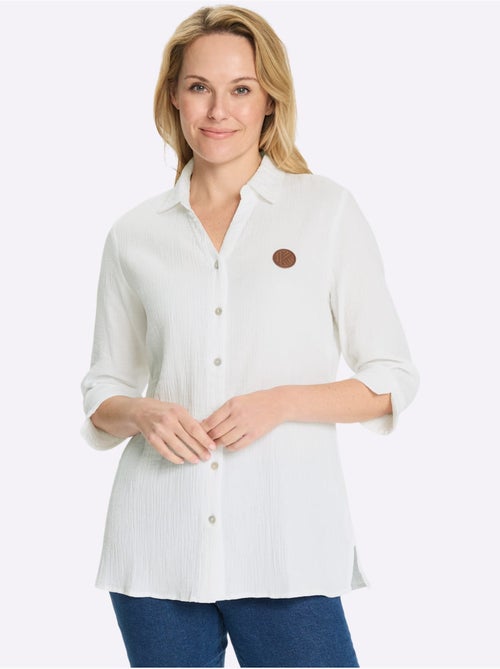 Chemisier long en mousseline avec col chemise et manches 3/4 - Taille standard - Moda Vilona - Kiabi Chemisier long en mousseline avec col chemise et manches 3/4 - Taille standard - Moda Vilona - Kiabi