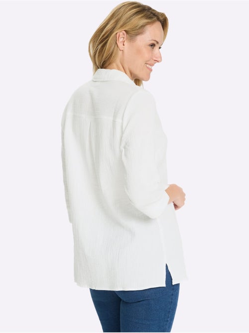 Chemisier long en mousseline avec col chemise et manches 3/4 - Taille standard - Moda Vilona - Kiabi Chemisier long en mousseline avec col chemise et manches 3/4 - Taille standard - Moda Vilona - Kiabi
