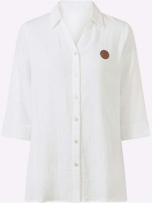 Chemisier long en mousseline avec col chemise et manches 3/4 - Taille standard - Moda Vilona - Kiabi Chemisier long en mousseline avec col chemise et manches 3/4 - Taille standard - Moda Vilona - Kiabi
