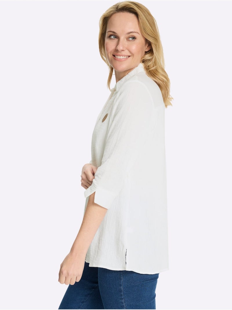 Chemisier long en mousseline avec col chemise et manches 3/4 - Taille standard - Moda Vilona Blanc - Kiabi