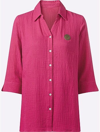 Chemisier long en mousseline avec col chemise et manches 3/4 - Taille standard - Moda Vilona