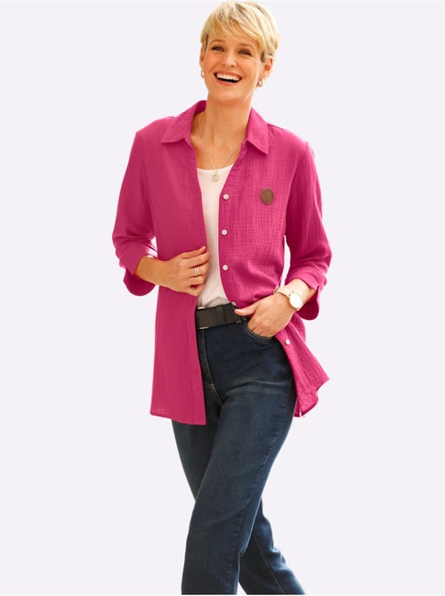 Chemisier long en mousseline avec col chemise et manches 3/4 - Taille standard - Moda Vilona - Kiabi Chemisier long en mousseline avec col chemise et manches 3/4 - Taille standard - Moda Vilona - Kiabi