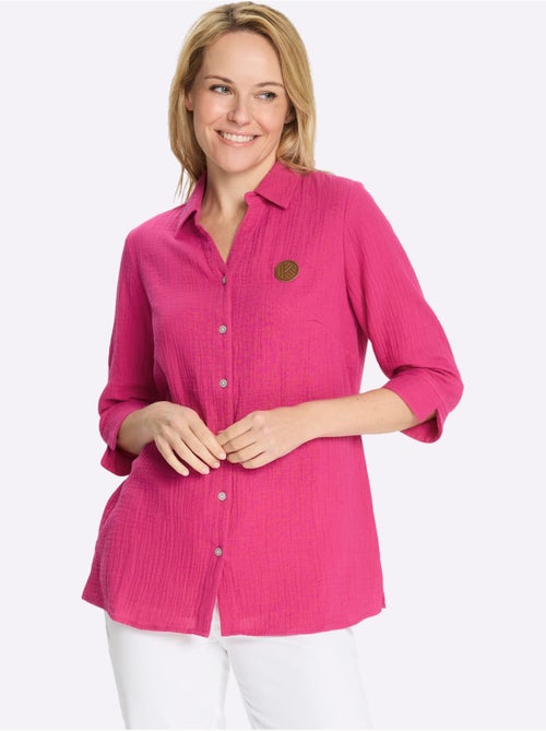 Chemisier long en mousseline avec col chemise et manches 3/4 - Taille standard - Moda Vilona - Kiabi Chemisier long en mousseline avec col chemise et manches 3/4 - Taille standard - Moda Vilona - Kiabi