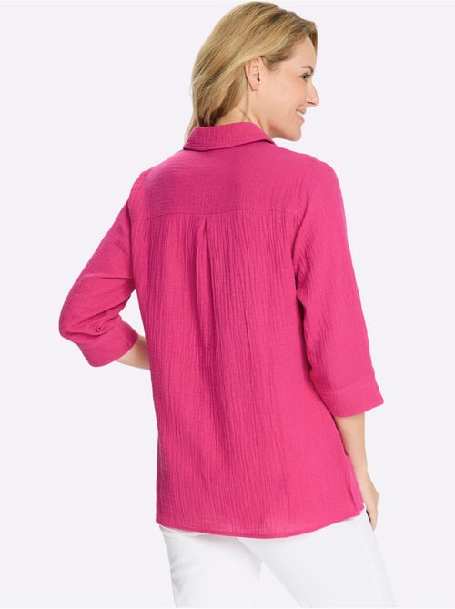 Chemisier long en mousseline avec col chemise et manches 3/4 - Taille standard - Moda Vilona - Kiabi Chemisier long en mousseline avec col chemise et manches 3/4 - Taille standard - Moda Vilona - Kiabi