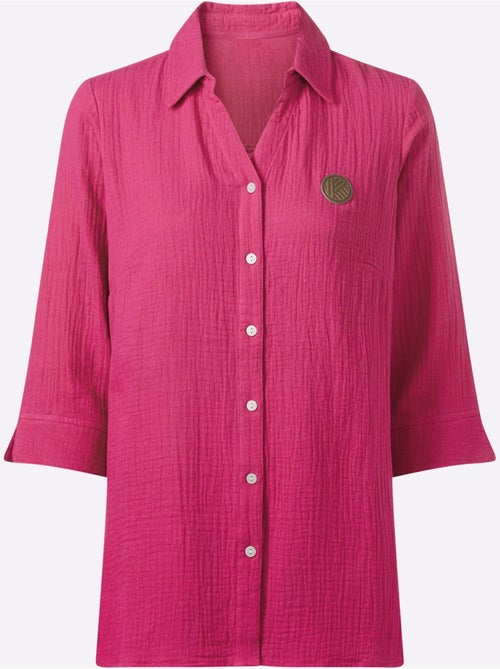 Chemisier long en mousseline avec col chemise et manches 3/4 - Taille standard - Moda Vilona - Kiabi Chemisier long en mousseline avec col chemise et manches 3/4 - Taille standard - Moda Vilona - Kiabi