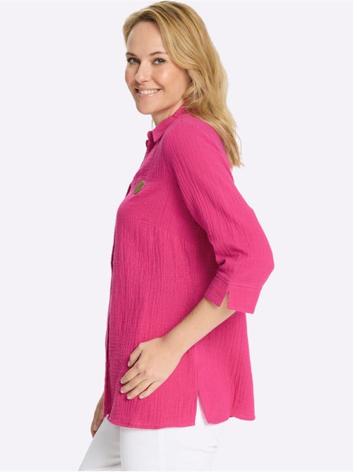 Chemisier long en mousseline avec col chemise et manches 3/4 - Taille standard - Moda Vilona - Kiabi Chemisier long en mousseline avec col chemise et manches 3/4 - Taille standard - Moda Vilona - Kiabi