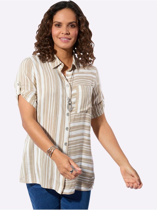 Chemisier long en viscose avec col chemise et rayures - Taille standard - Witt - Kiabi