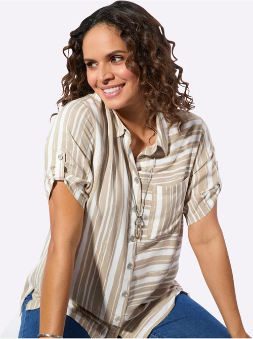 Chemisier long en viscose avec col chemise et rayures - Taille standard - Witt - Kiabi