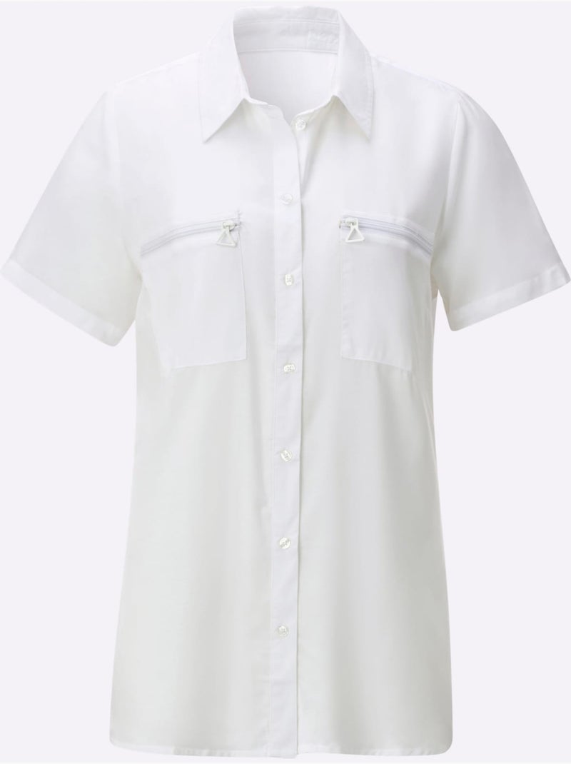 Chemisier long fluide avec col chemise et poches zippées - Taille standard - Witt Blanc - Kiabi