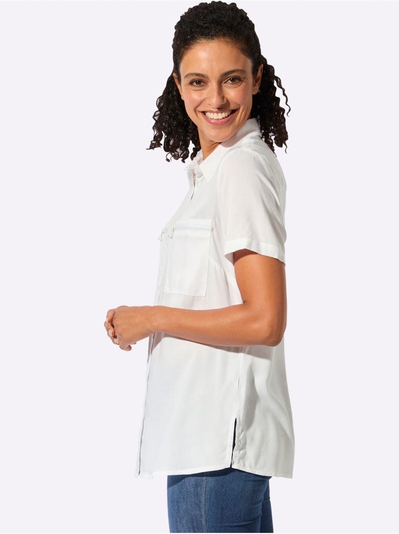 Chemisier long fluide avec col chemise et poches zippées - Taille standard - Witt Blanc - Kiabi