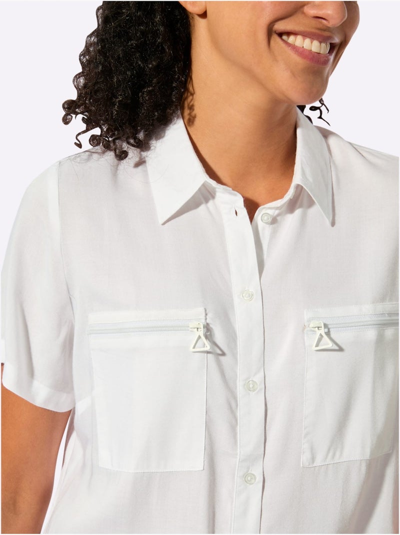 Chemisier long fluide avec col chemise et poches zippées - Taille standard - Witt Blanc - Kiabi