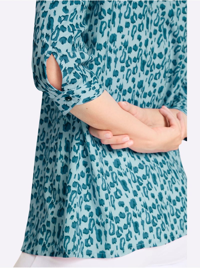 Chemisier Long Joli Motif Léopard - Taille Standard - Moda Vilona Bleu Vert - Kiabi