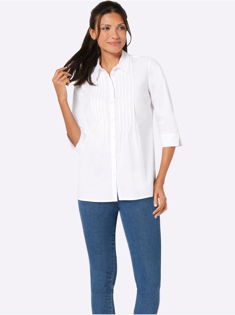 Chemisier Long Manches 3/4 Fendues - Taille Standard - Moda Vilona Blanc - Kiabi
