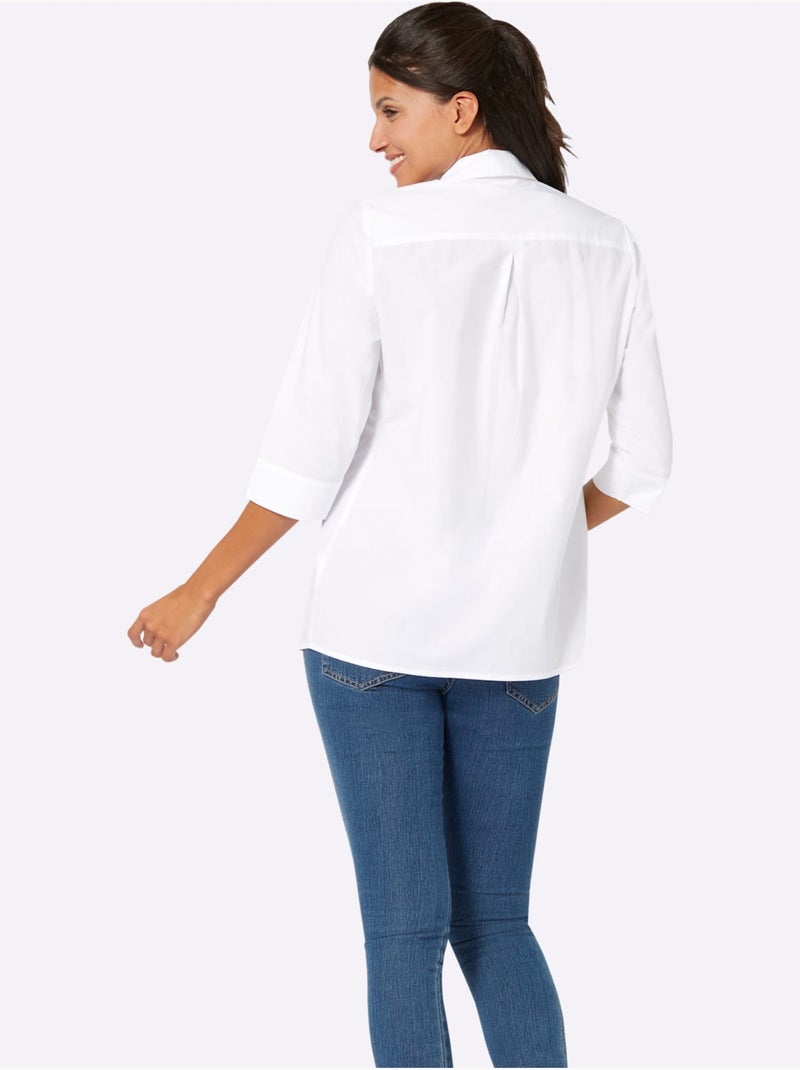 Chemisier Long Manches 3/4 Fendues - Taille Standard - Moda Vilona Blanc - Kiabi