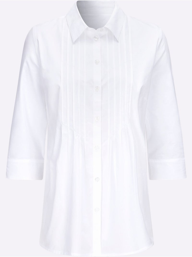 Chemisier Long Manches 3/4 Fendues - Taille Standard - Moda Vilona Blanc - Kiabi
