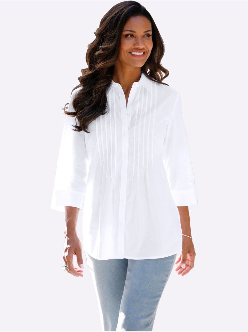 Chemisier Long Manches 3/4 Fendues - Taille Standard - Moda Vilona Blanc - Kiabi