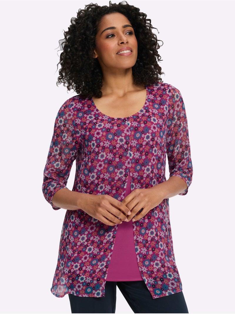 Chemisier long manches transparentes - taille standard - moda vilona Magenta - Kiabi