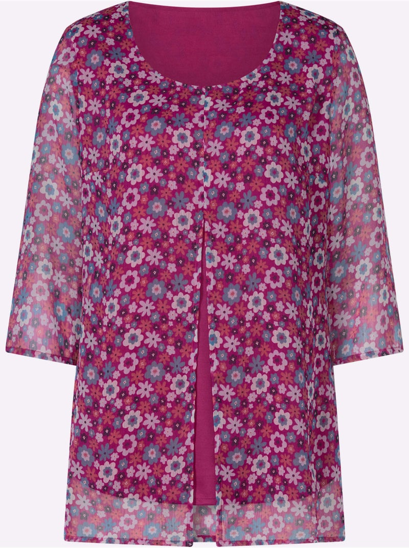 Chemisier long manches transparentes - taille standard - moda vilona Magenta - Kiabi