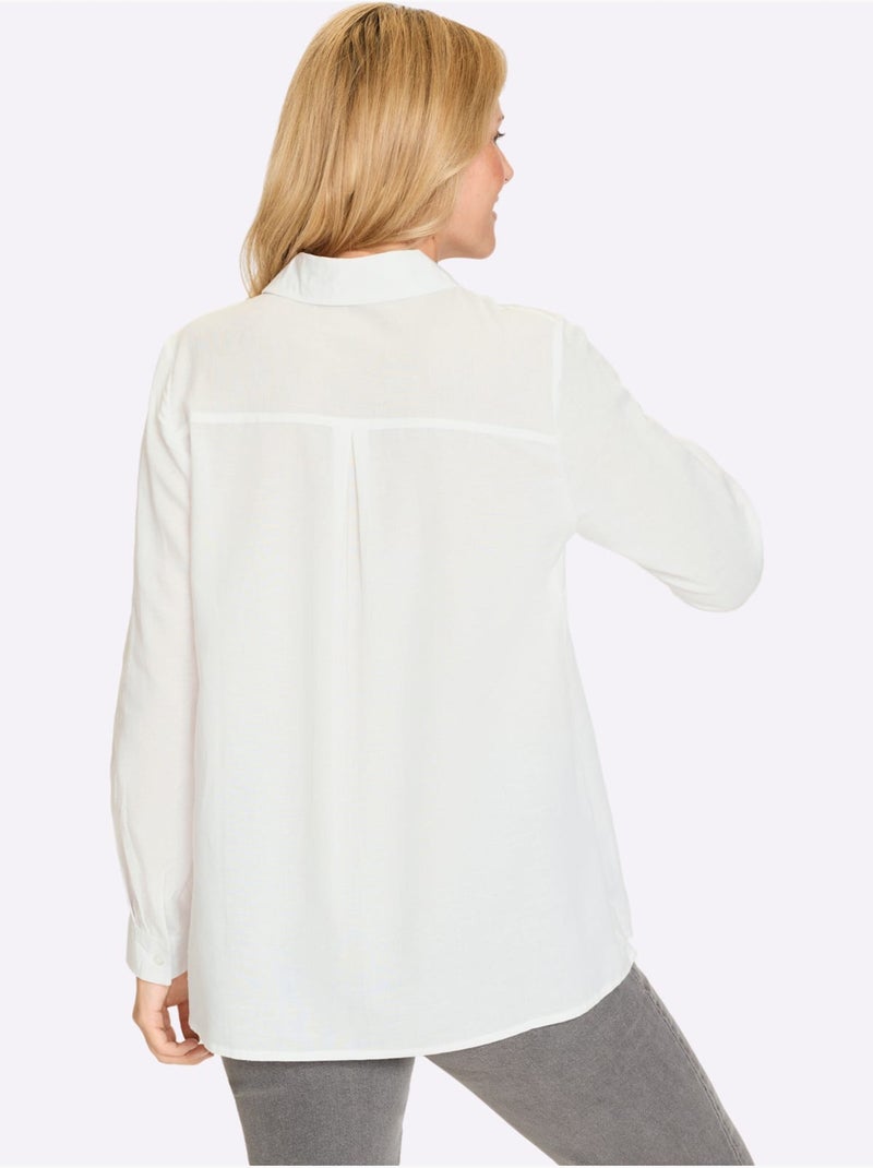 Chemisier Long Mélange Viscose-lin Estival - Taille Standard - Moda Vilona Blanc - Kiabi