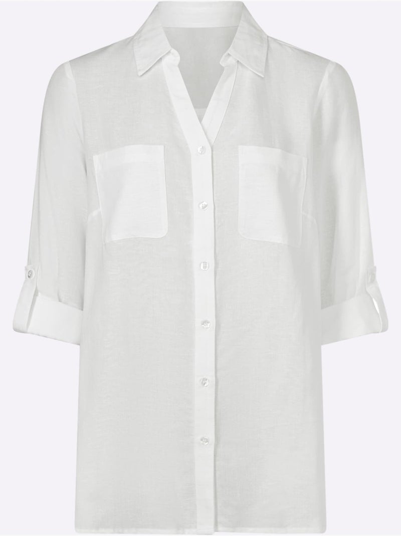 Chemisier Long Mélange Viscose-lin Estival - Taille Standard - Moda Vilona Blanc - Kiabi