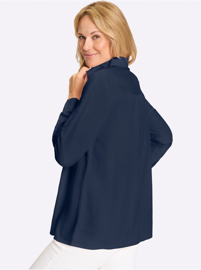 Chemisier Long Mélange Viscose-lin Estival - Taille Standard - Moda Vilona Bleu foncé - Kiabi