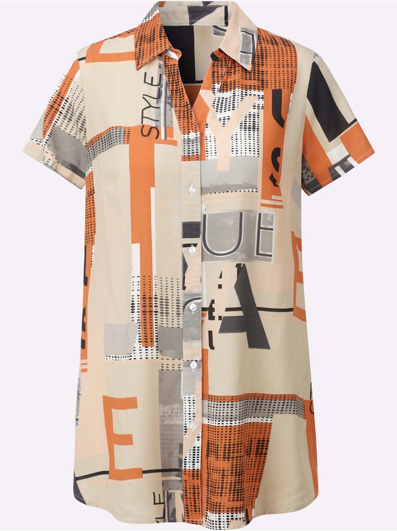 Chemisier Long Plis Creux Au Dos Pour Plus D'ampleur - Taille Standard - Witt Beige/Orange - Kiabi