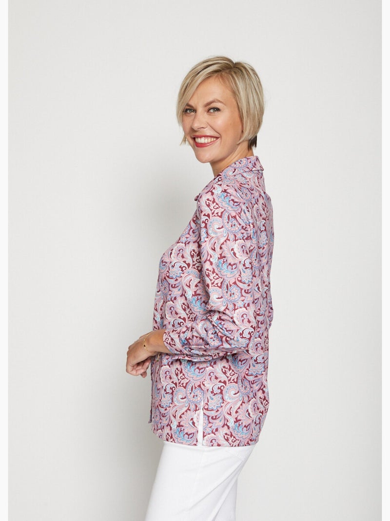 Chemisier long pressionné imprimé façon cachemire Rouge - Kiabi