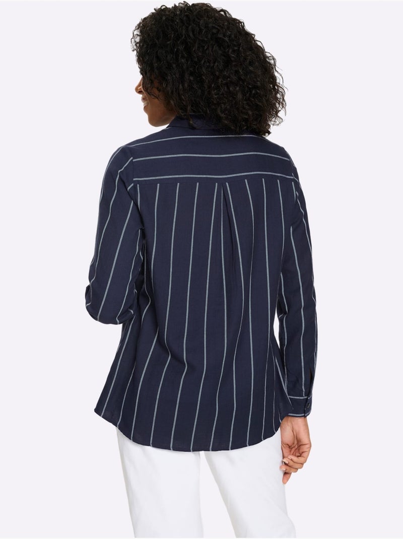 Chemisier long pur coton - taille standard - moda vilona Ecru/Marine - Kiabi