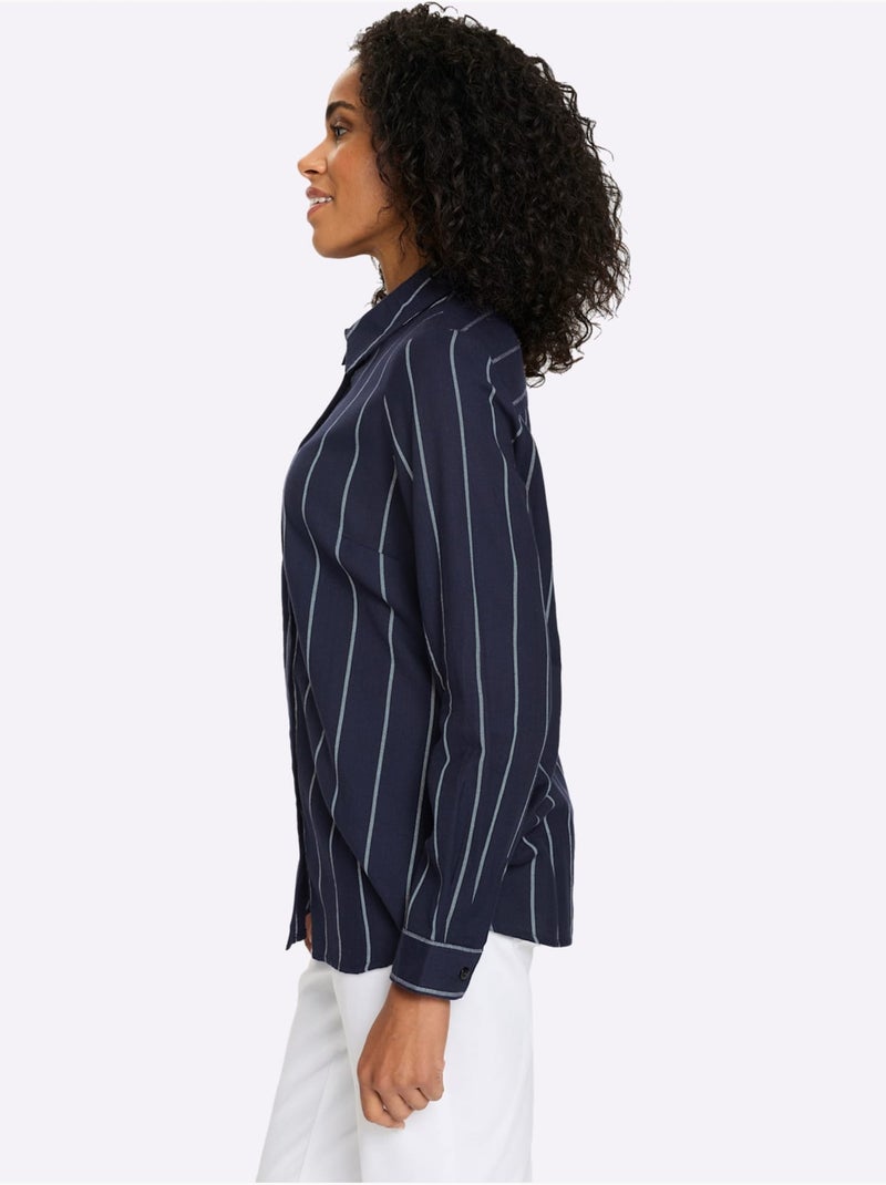 Chemisier long pur coton - taille standard - moda vilona Ecru/Marine - Kiabi
