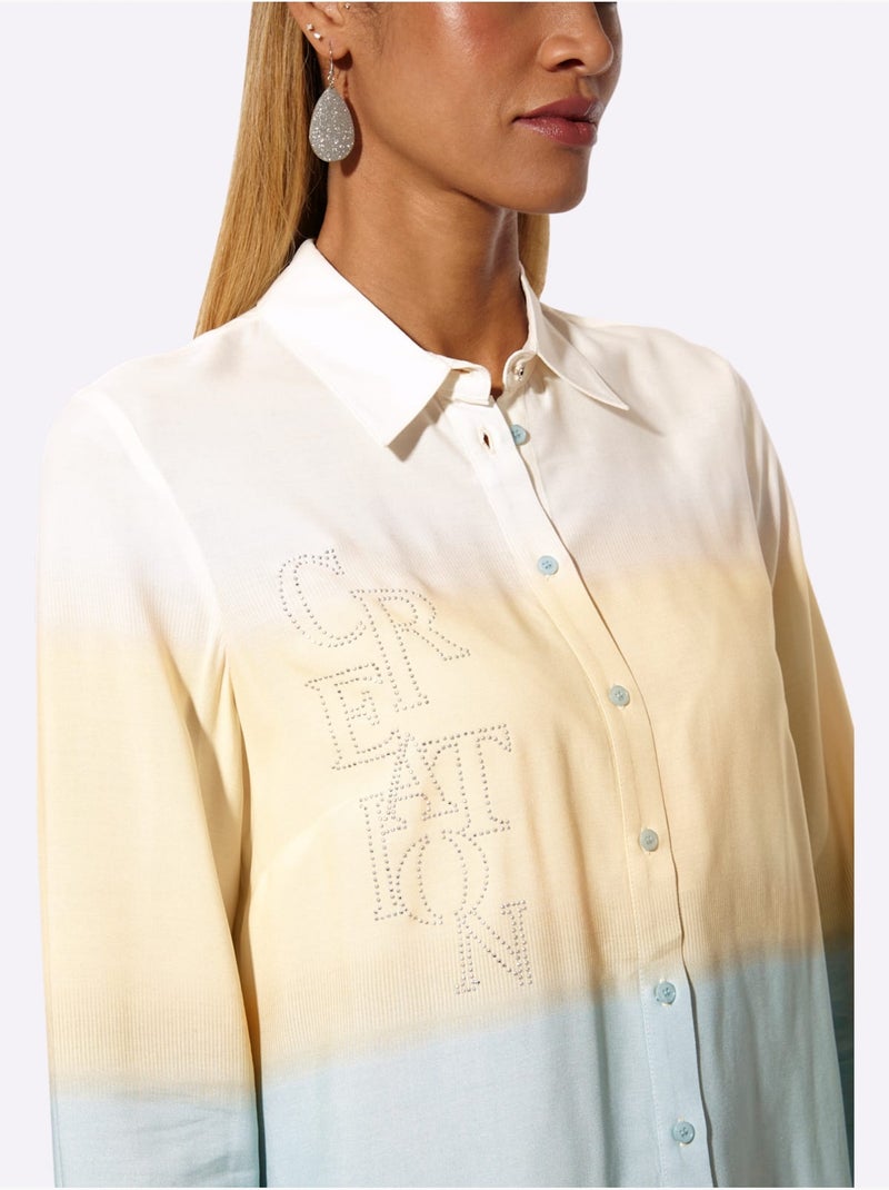 Chemisier long pure viscose - taille standard - helline Écru/Vert - Kiabi