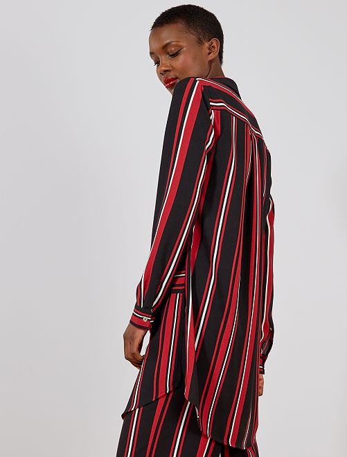 Chemisier long rayé Femme - noir/rouge - Kiabi - 15,00€