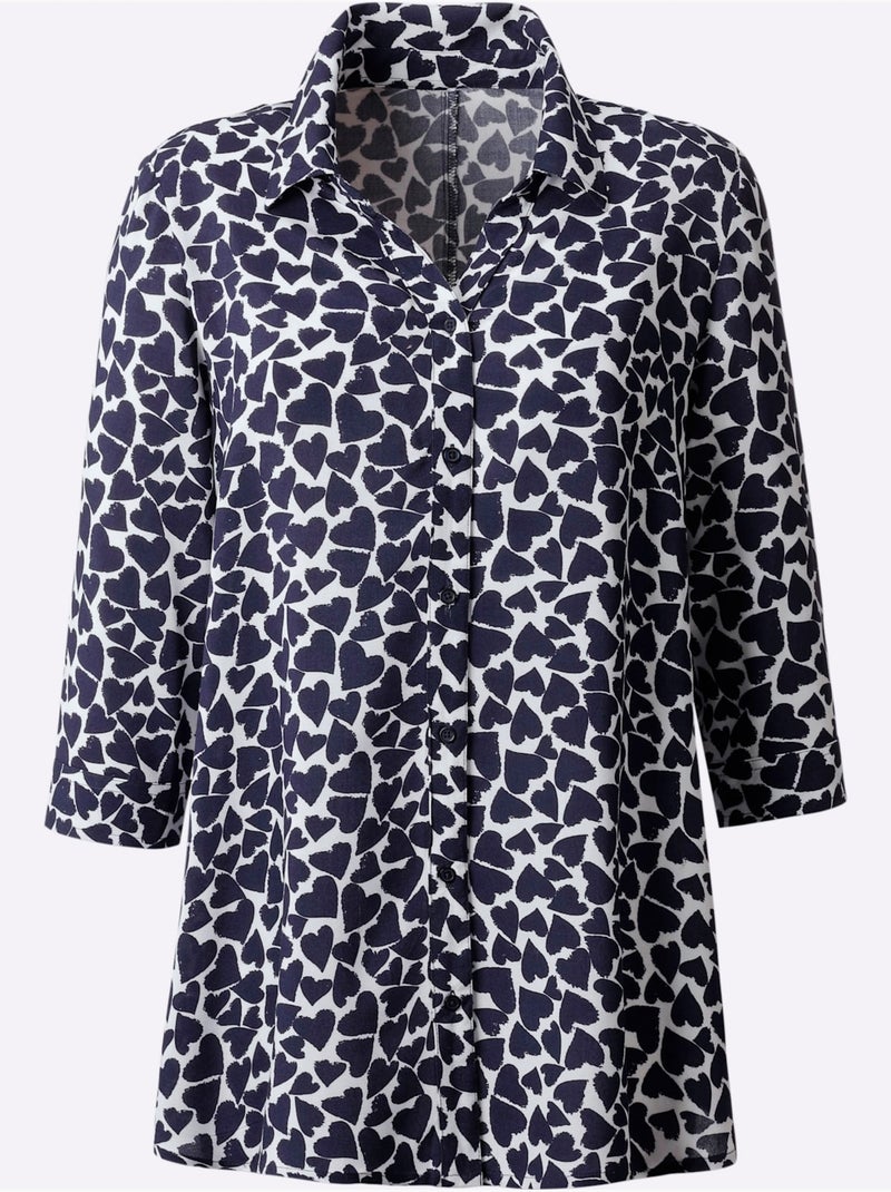 Chemisier Long Viscose Douce Et Fluide - Taille Standard - Moda Vilona Blanc Bleu marine - Kiabi