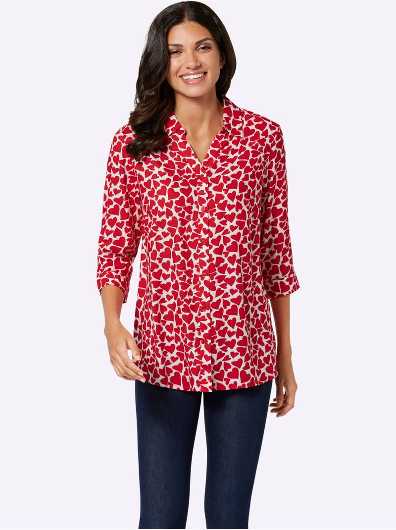 Chemisier Long Viscose Douce Et Fluide - Taille Standard - Moda Vilona Blanc Rouge - Kiabi