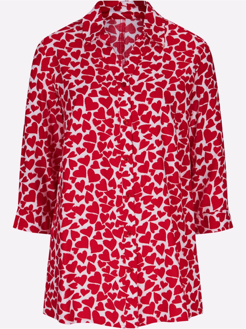 Chemisier Long Viscose Douce Et Fluide - Taille Standard - Moda Vilona Blanc Rouge - Kiabi