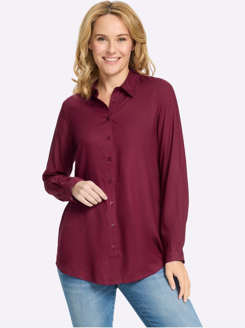 Chemisier Long Viscose Douce Et Fluide - Taille Standard - Moda Vilona Bordeaux - Kiabi